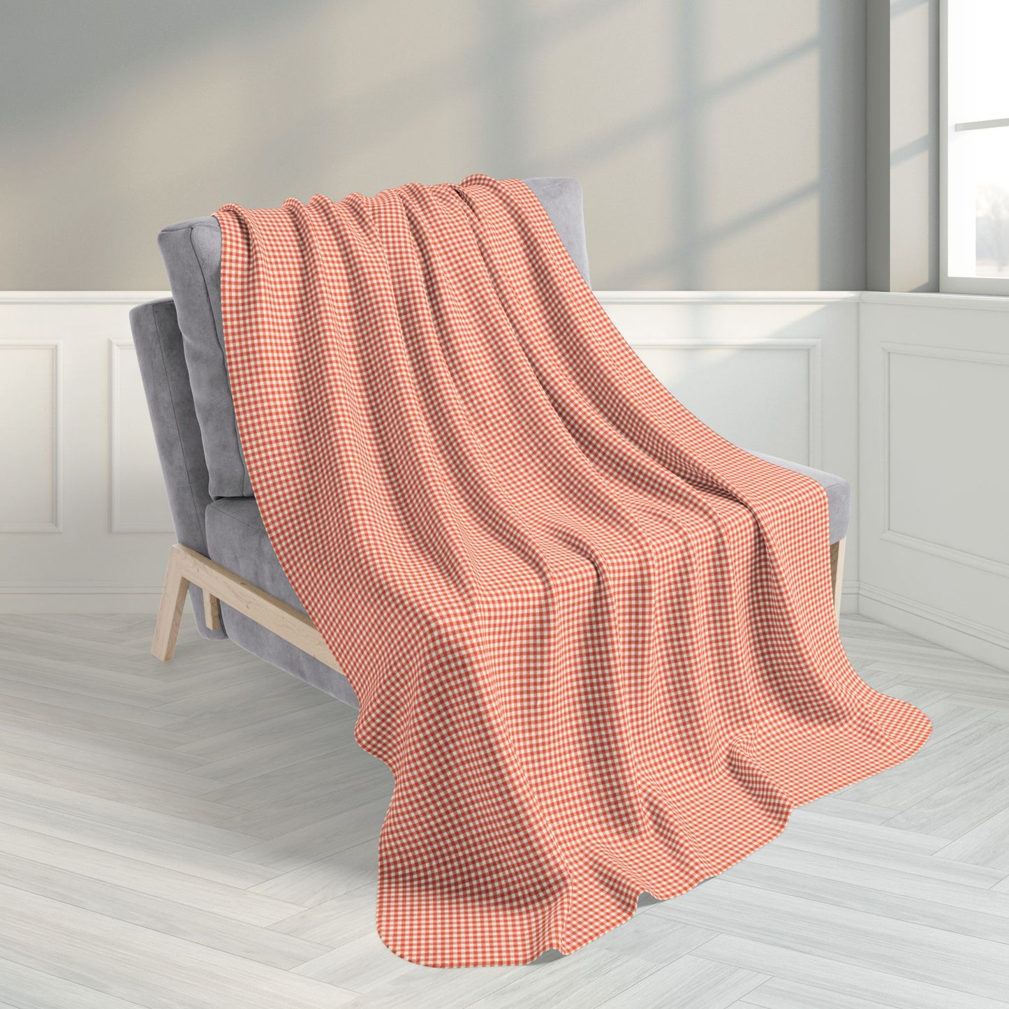 Persimmon & Cream Gingham Fleece Sherpa Blanket
