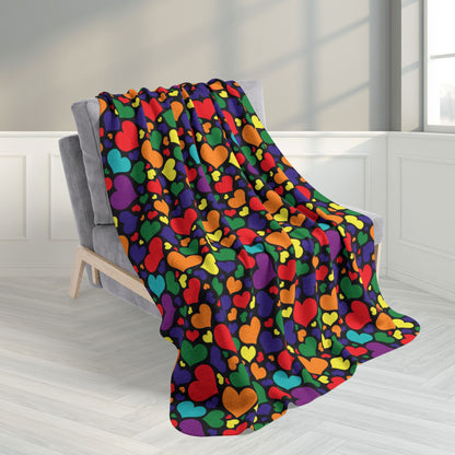 50" × 60" Rainbow 7-Color Pride Valentine’s Day Hearts Black Fleece Sherpa Blanket
