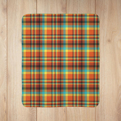 Orange, Teal & Yellow Santa Claus IN Plaid Fleece Sherpa Blanket