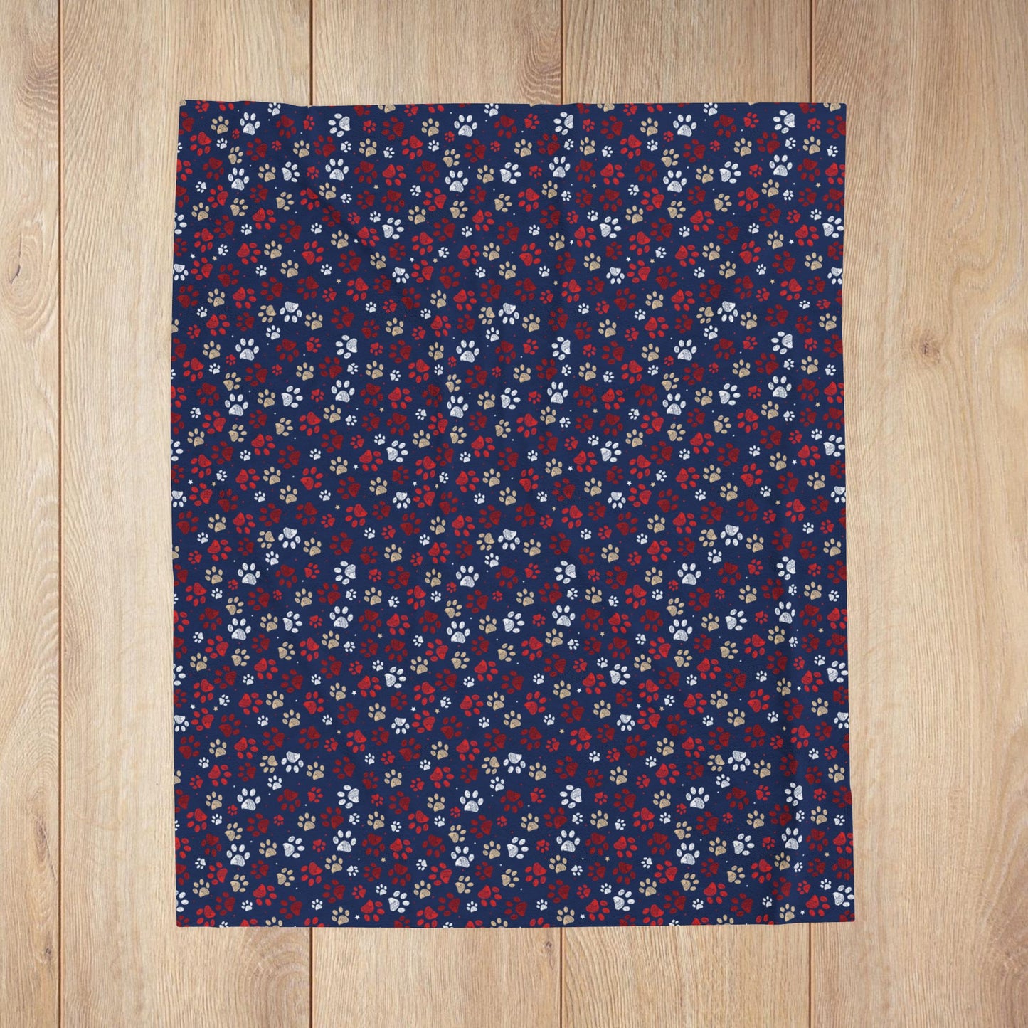 Red & White Ohio Paw Prints Blue Velveteen Plush Blanket