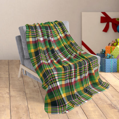 50" × 60" Christmas Green and Gold Green Bay WI Plaid Fleece Sherpa Blanket