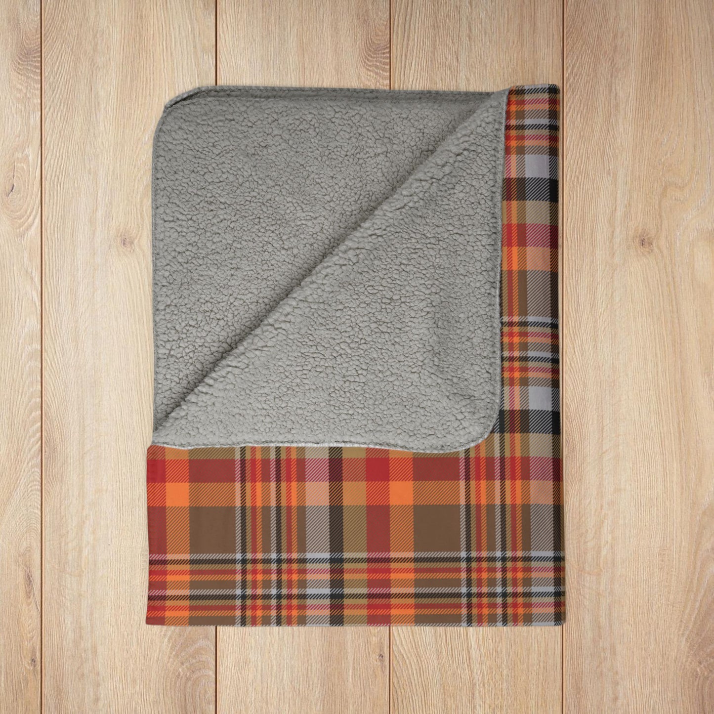 Brown & Orange Gurnee IL Plaid Fleece Sherpa Blanket
