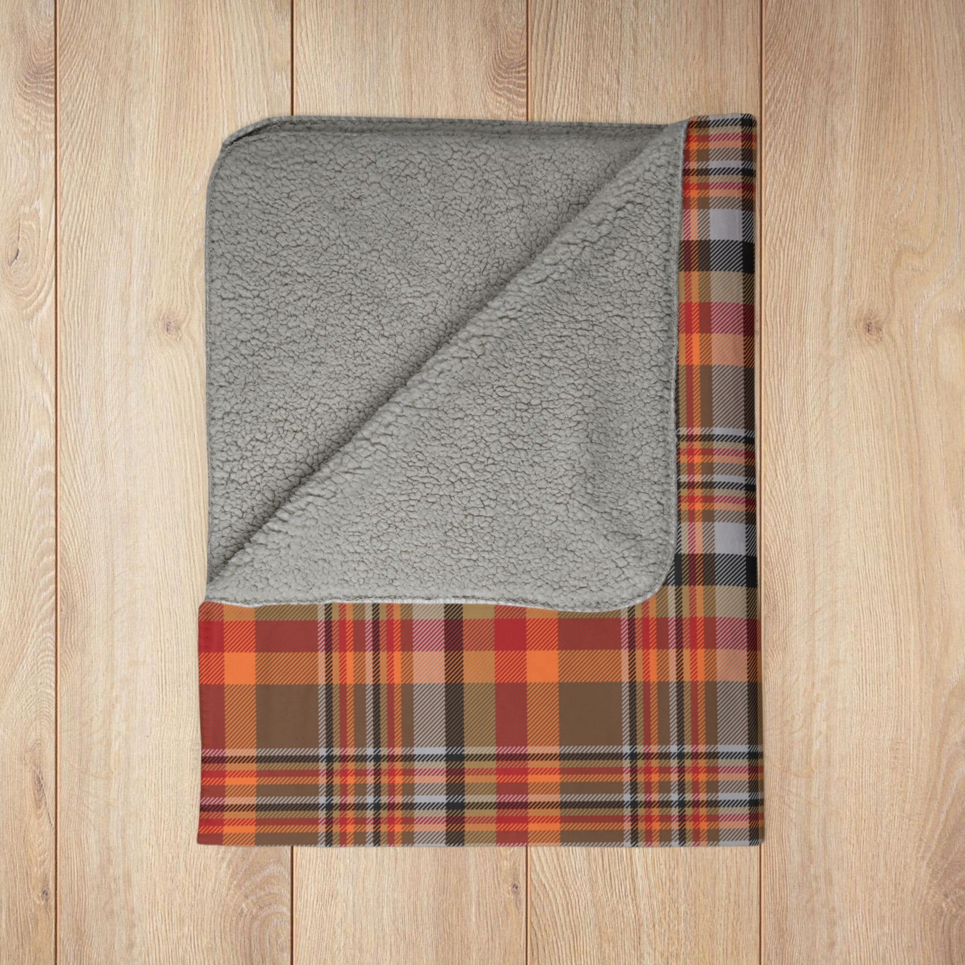 Brown & Orange Gurnee IL Plaid Fleece Sherpa Blanket