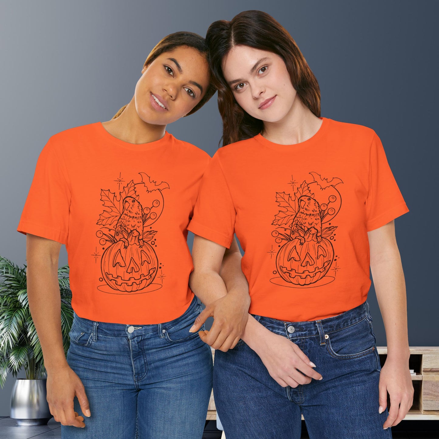 Lovebird on a Jack-o-Lantern, Line Art Tee