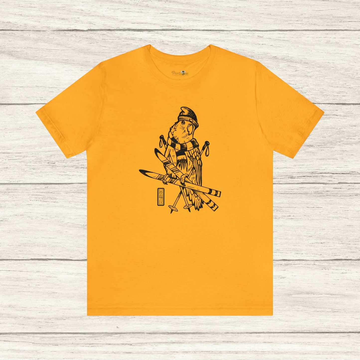 Lovebird va a esquiar, camiseta de arte lineal