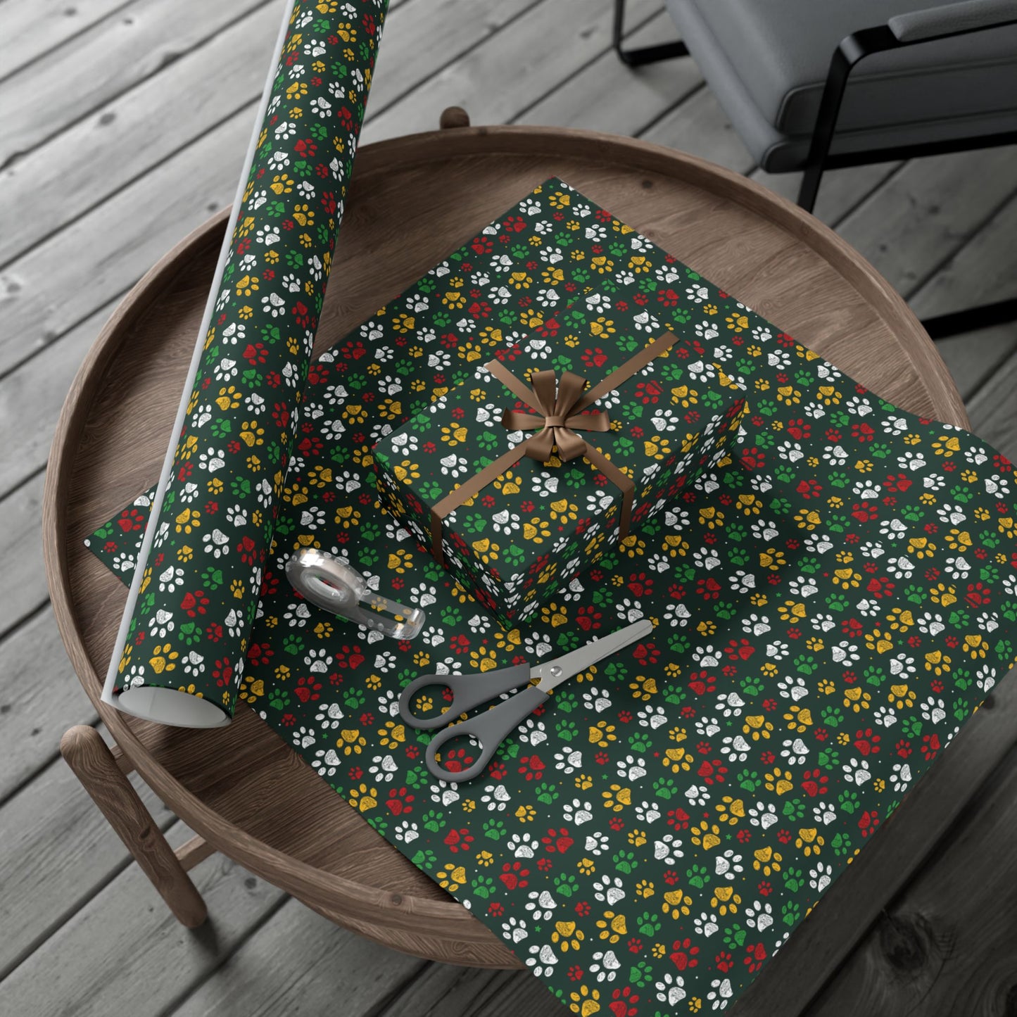 Christmas Green & Gold Paw Print Green Bay WI Gift Wrapping Paper Roll