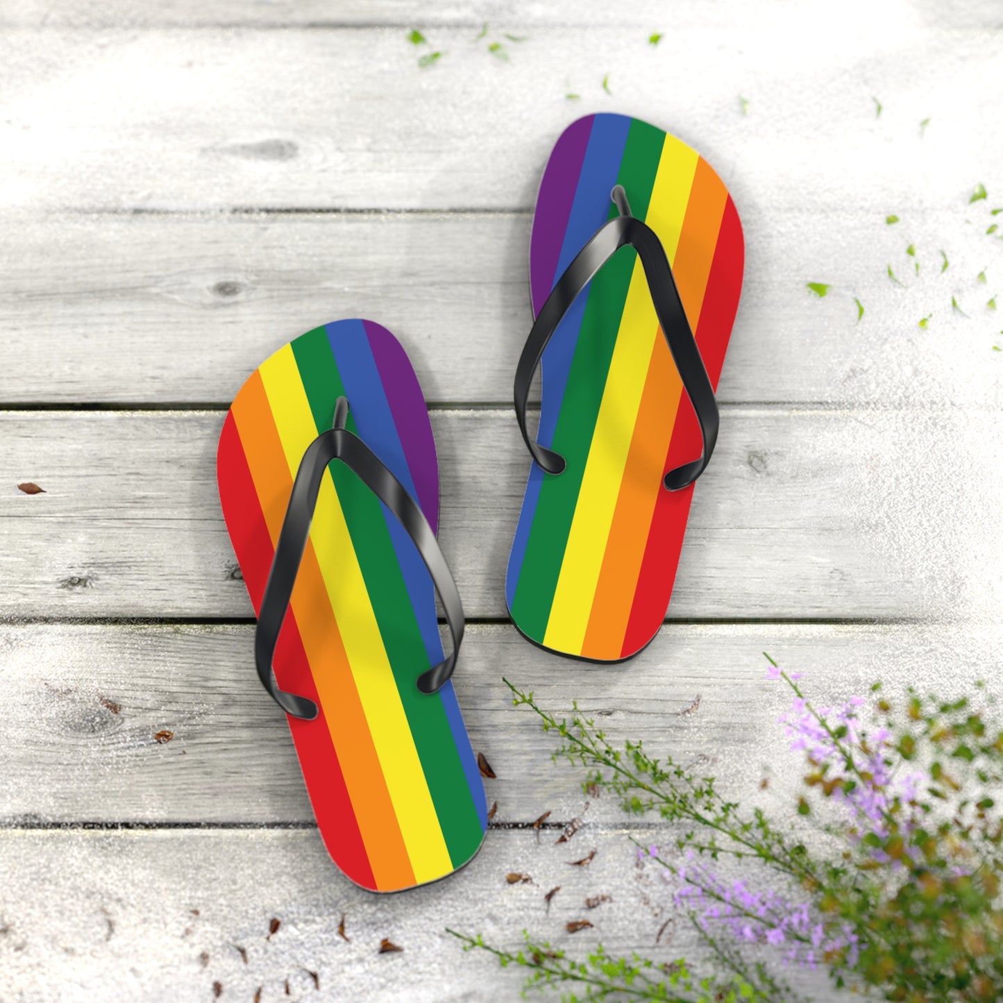 L Black sole Rainbow Pride Flip Flops