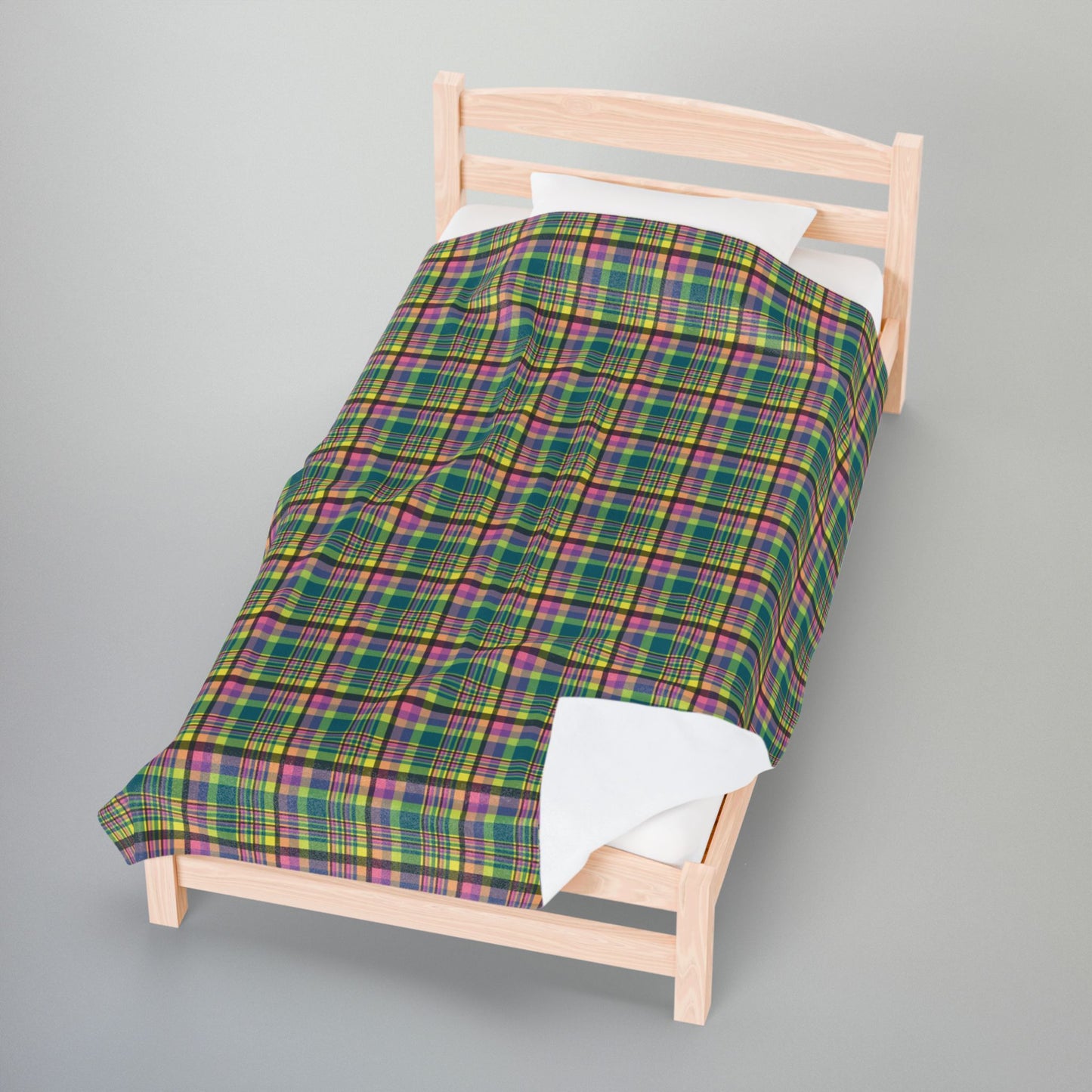 Light Green & Pink Ohio Plaid Velveteen Plush Blanket