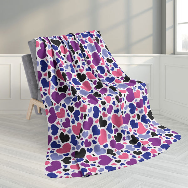 60" × 80" Genderfluid Pride Hearts Light Grey Fleece Sherpa Blanket