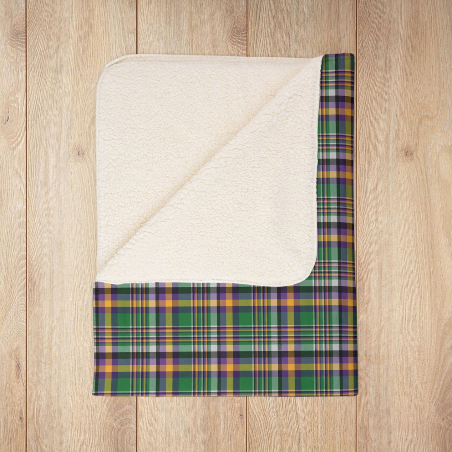 Mardi Gras Green Plaid Fleece Sherpa Blanket