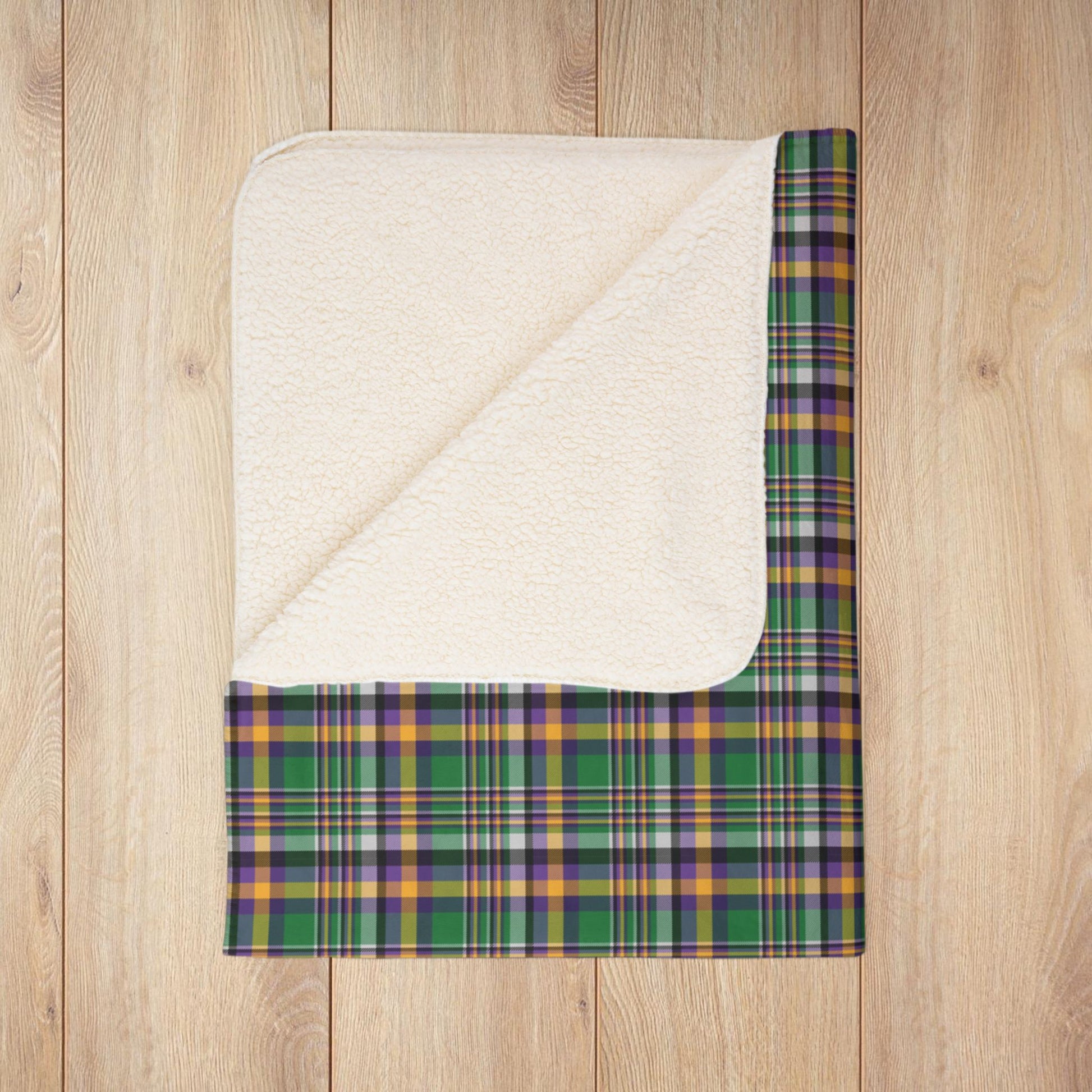 Mardi Gras Green Plaid Fleece Sherpa Blanket