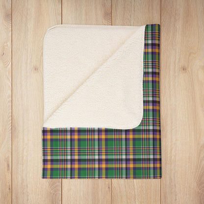 Mardi Gras Green Plaid Fleece Sherpa Blanket