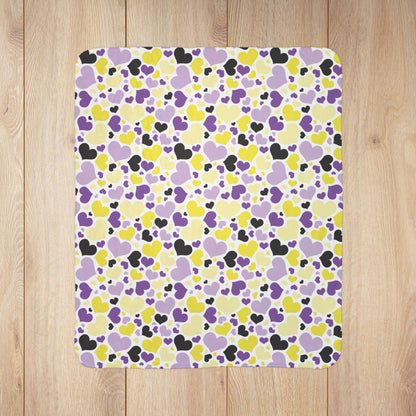 Non-Binary Pride Valentine’s Day Hearts White Fleece Sherpa Blanket