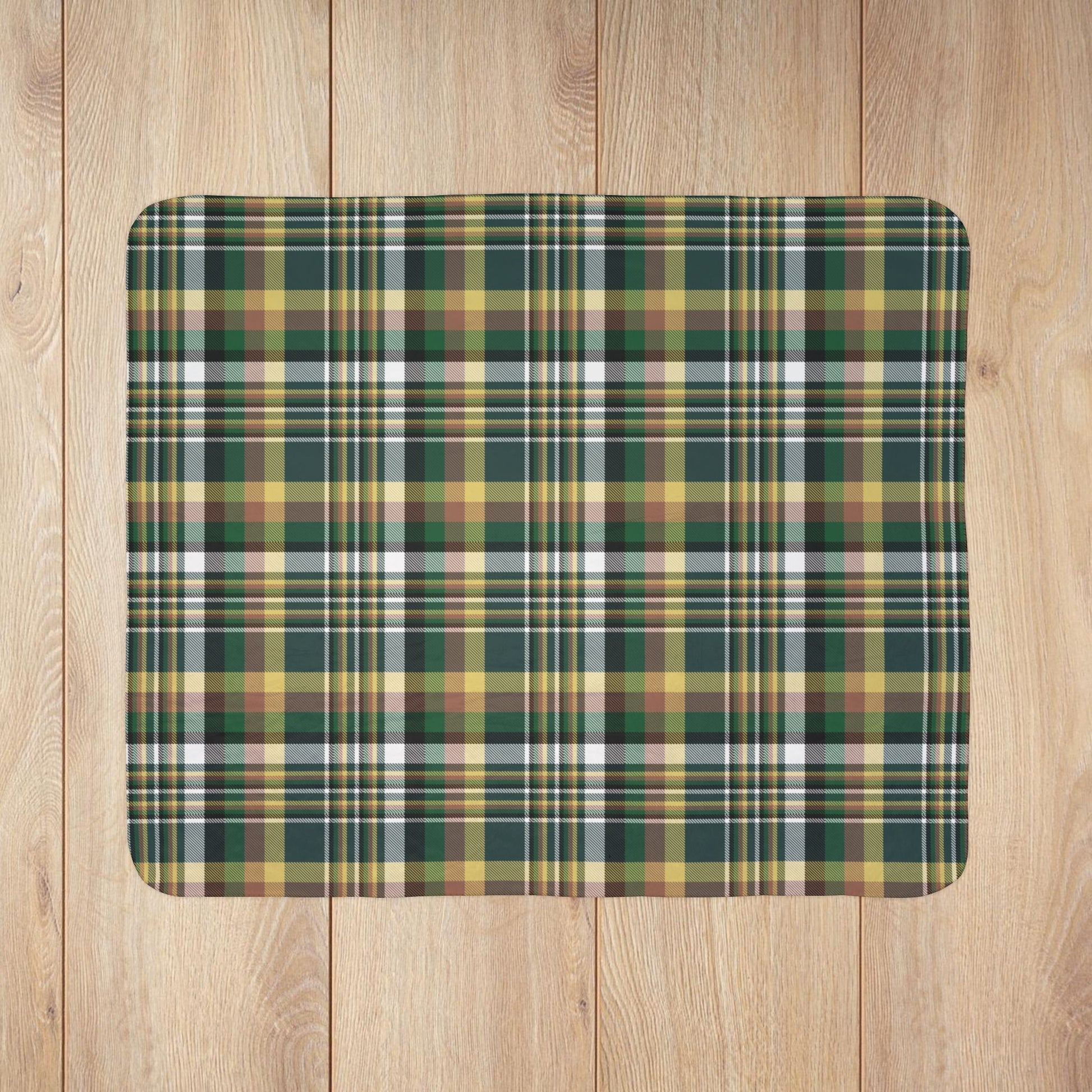 Green, White & Yellow Gurnee IL Plaid Fleece Sherpa Blanket