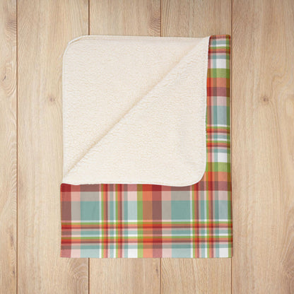 Summer Teal Plaid Fleece Sherpa Blanket