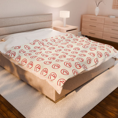 Velveteen Plush Red Rambler Logo Ivory Blanket