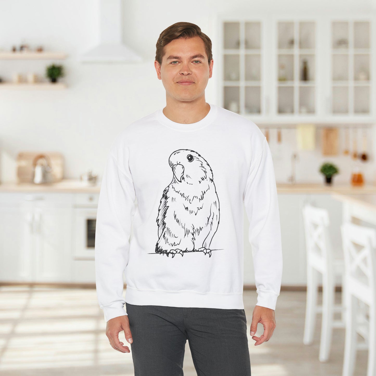 Floofball Lovebird, Line Art Crew Neck Sweatshirt