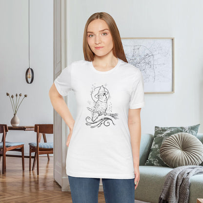 Lovebird Witch on a Broom, Line Art Tee