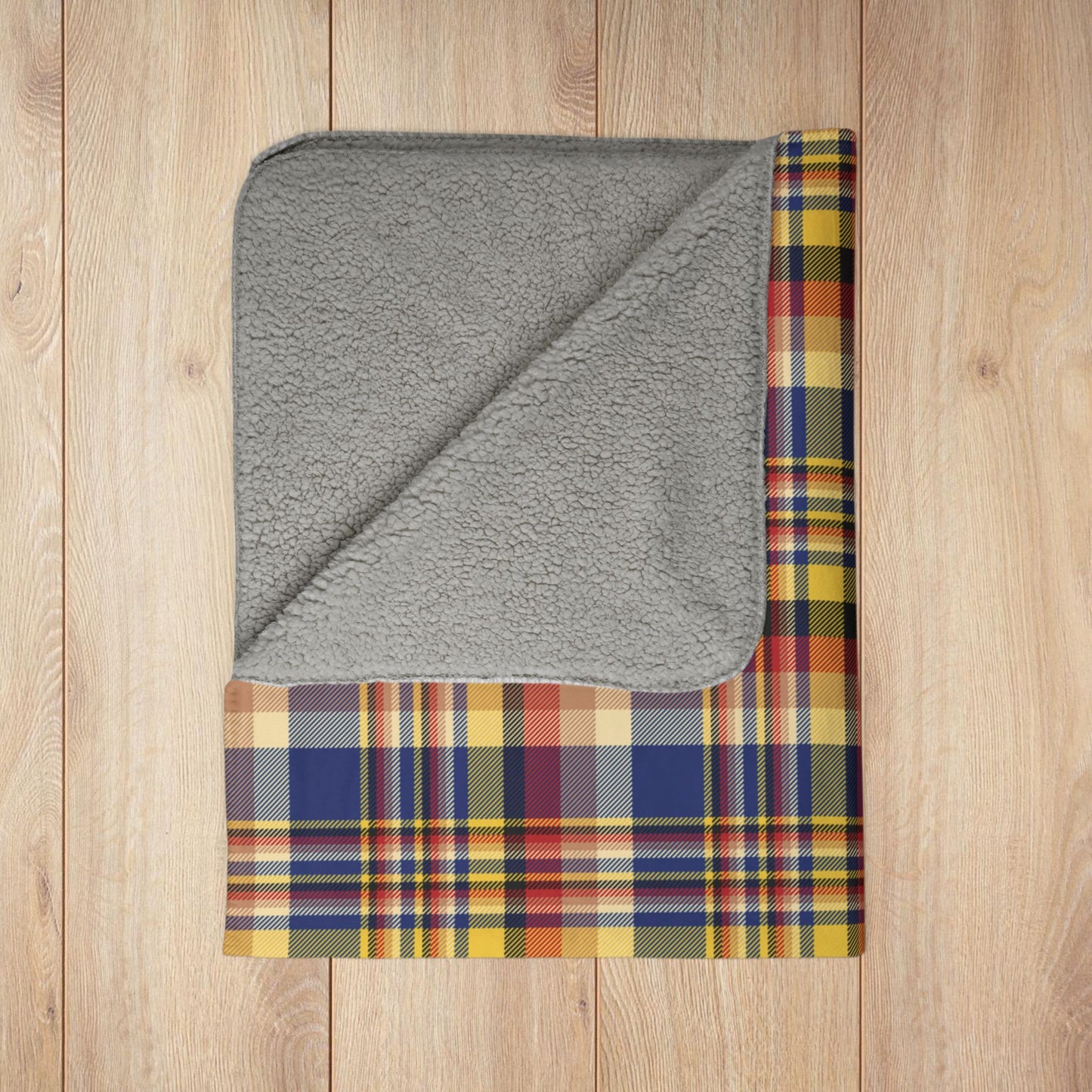 Blue, Cream & Yellow Tampa FL Plaid Fleece Sherpa Blanket