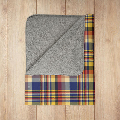 Blue, Cream & Yellow Tampa FL Plaid Fleece Sherpa Blanket
