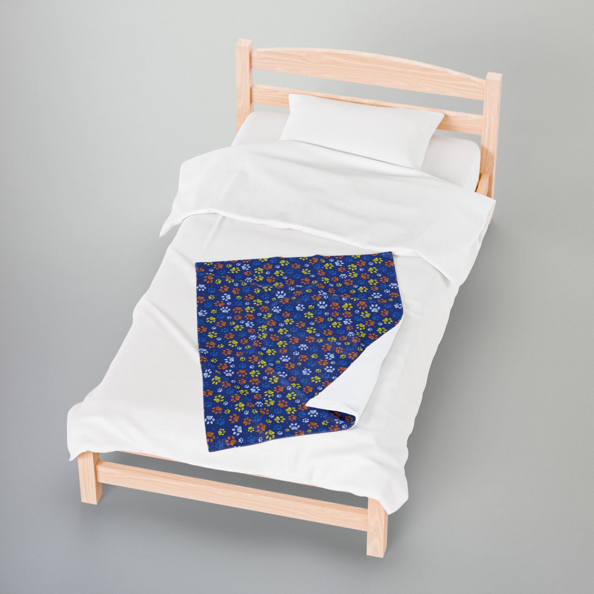 Midway Boardwalk Yellow & Orange Ohio Paw Prints Blue Velveteen Plush Blanket