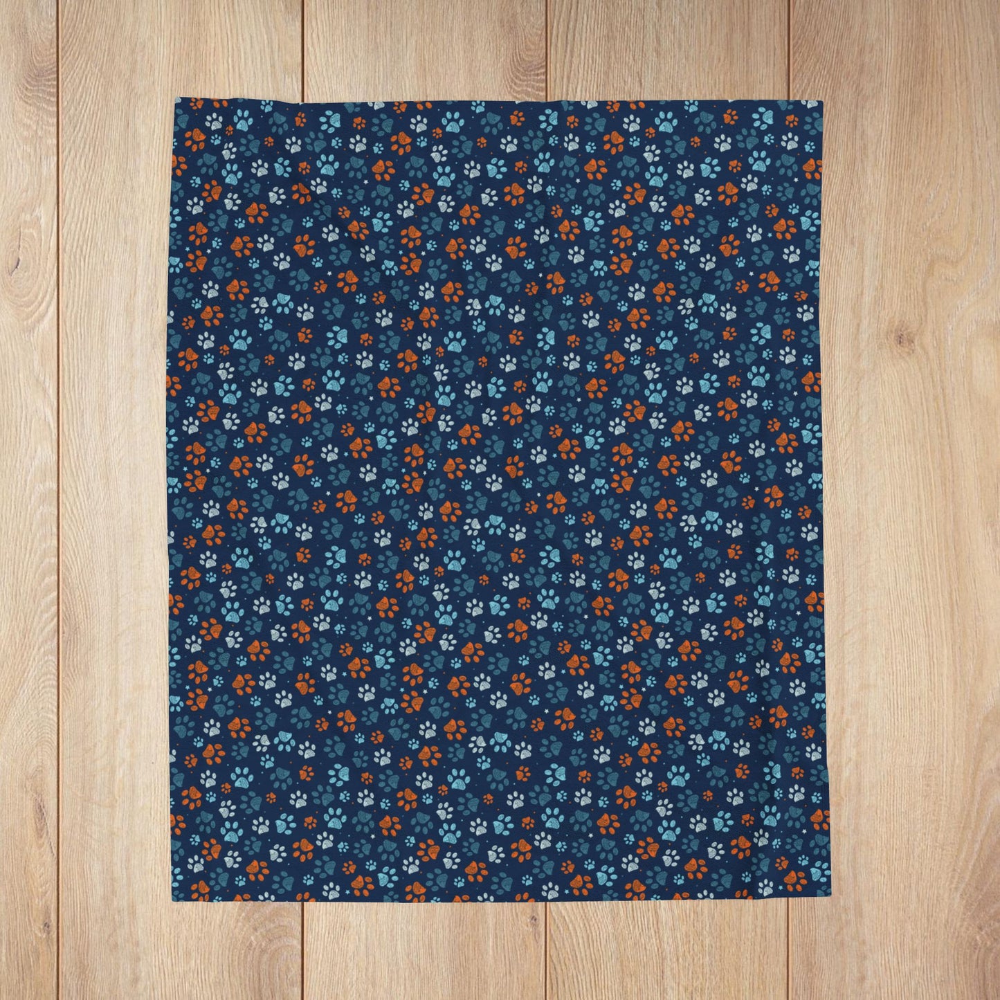 Light Blue & Orange Ohio Paw Prints Blue Velveteen Plush Blanket