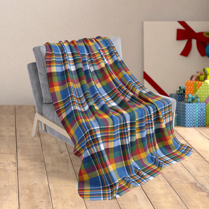 50" × 60" Christmas Blue & Gold Los Angeles CA Plaid Fleece Sherpa Blanket