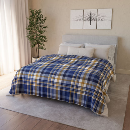 Hanukkah Dark Blue Plaid Fleece Sherpa Blanket