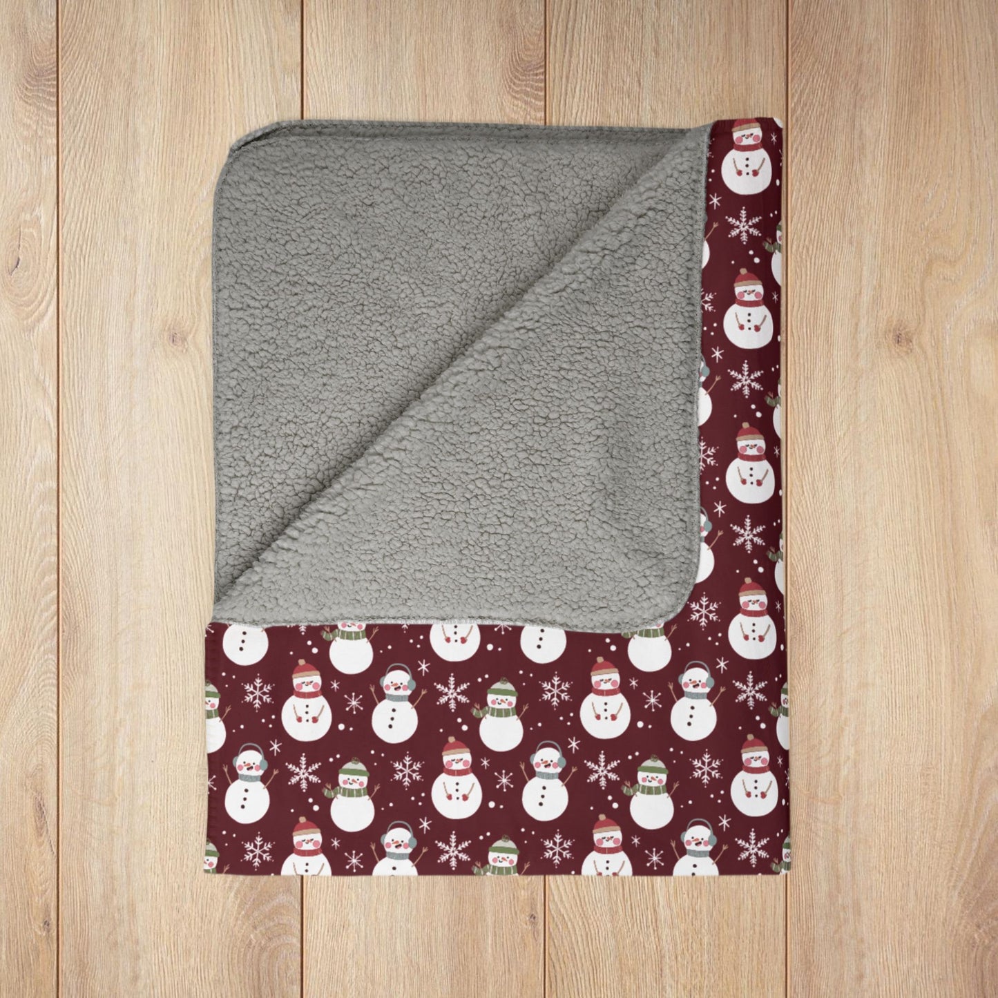 Christmas Cottage Snowman Red Fleece Sherpa Blanket