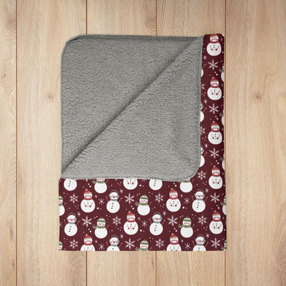 Christmas Cottage Snowman Red Fleece Sherpa Blanket
