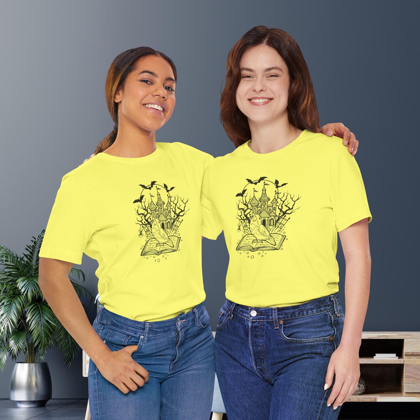 Lovebird on a Spell Book by a Haunted House, Line Art Tee