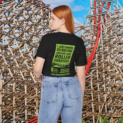 I Just Wanna Go Golfing & Ride Roller Coasters Tee (BACK graphic) • Irvine Ondrey Engineering
