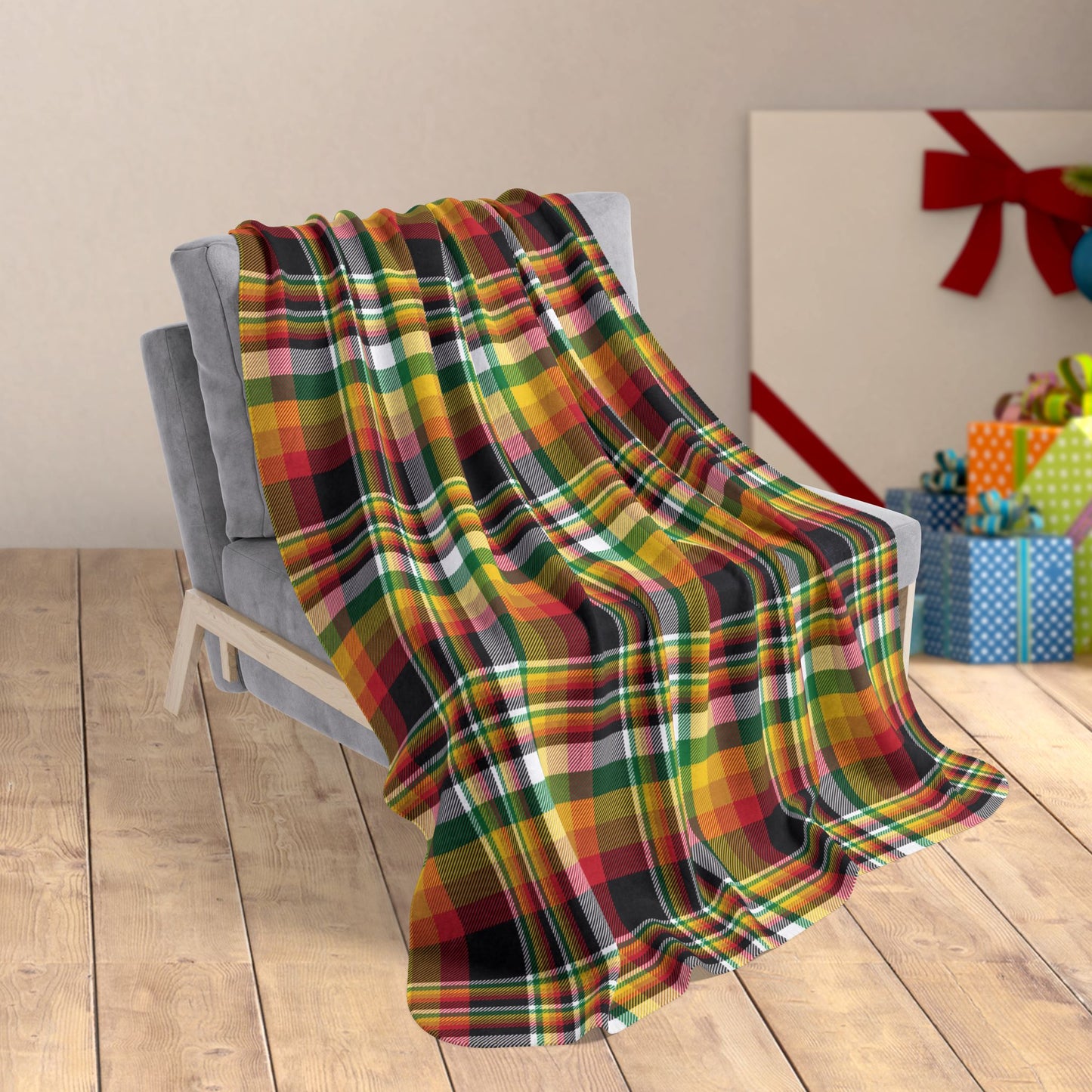 Christmas Red, Black & White Chicago IL Fleece Sherpa Blanket