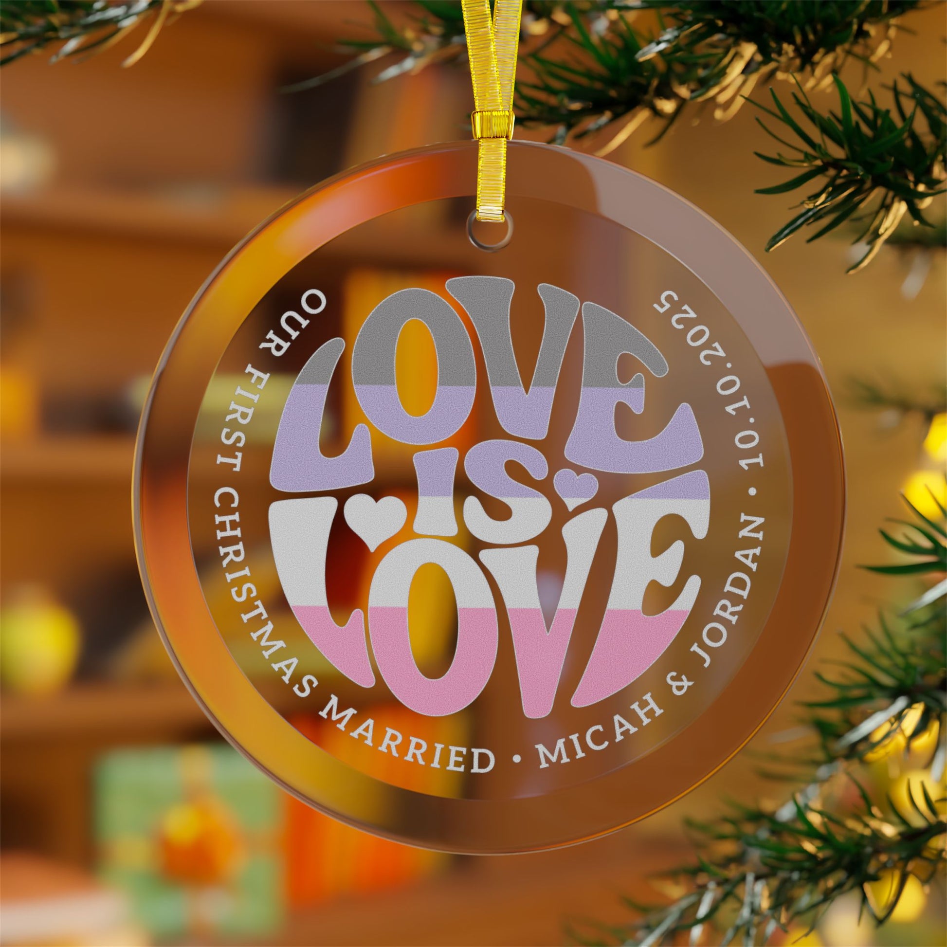 Custom Glass Love is Love Cupiosexual Pride 3.5" Circle Ornaments