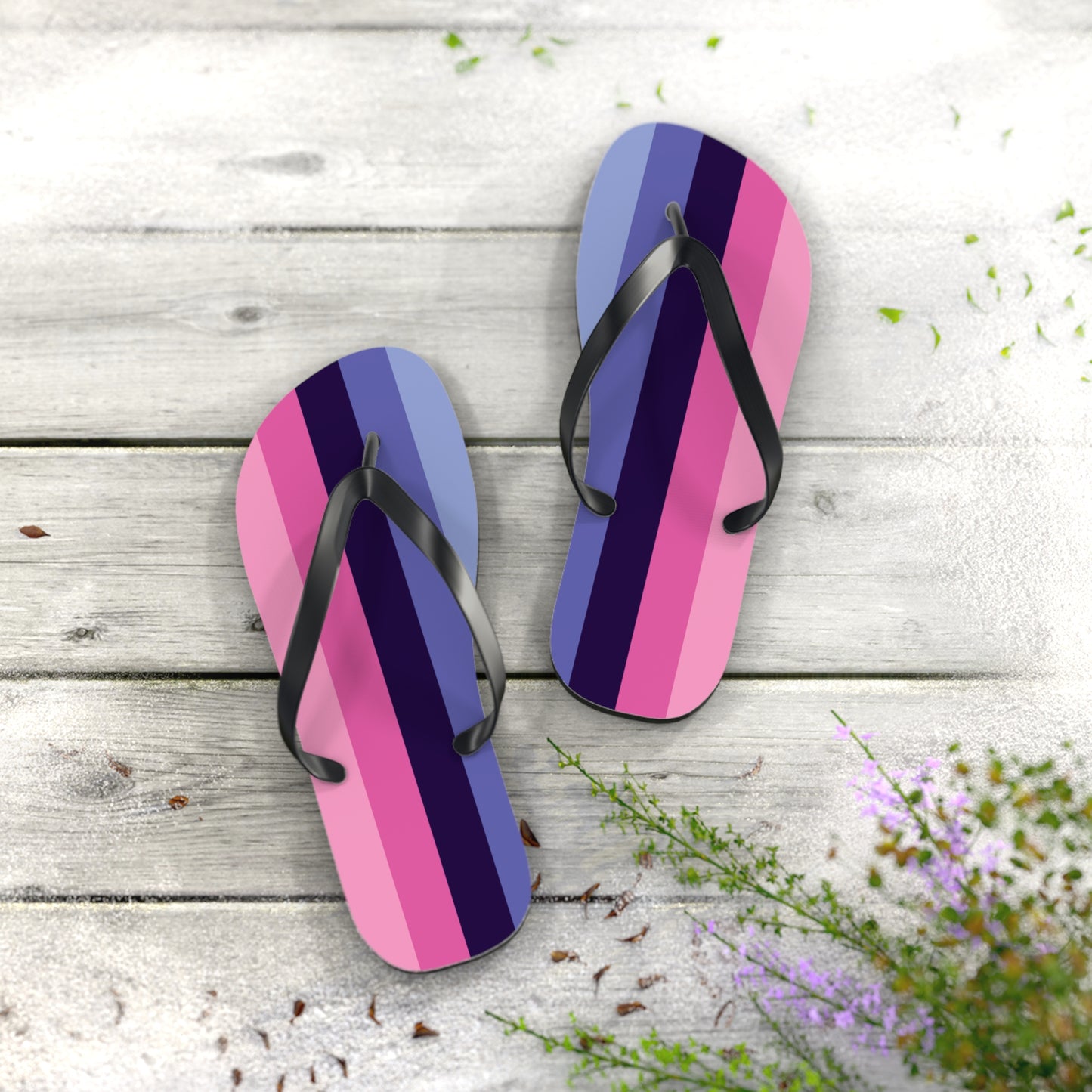 L Black sole Omnisexual Pride Flip Flops