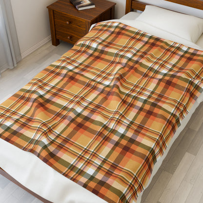 Autumn Tan Plaid Velveteen Plush Blanket
