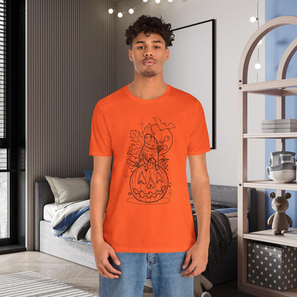 Lovebird on a Jack-o-Lantern, Line Art Tee