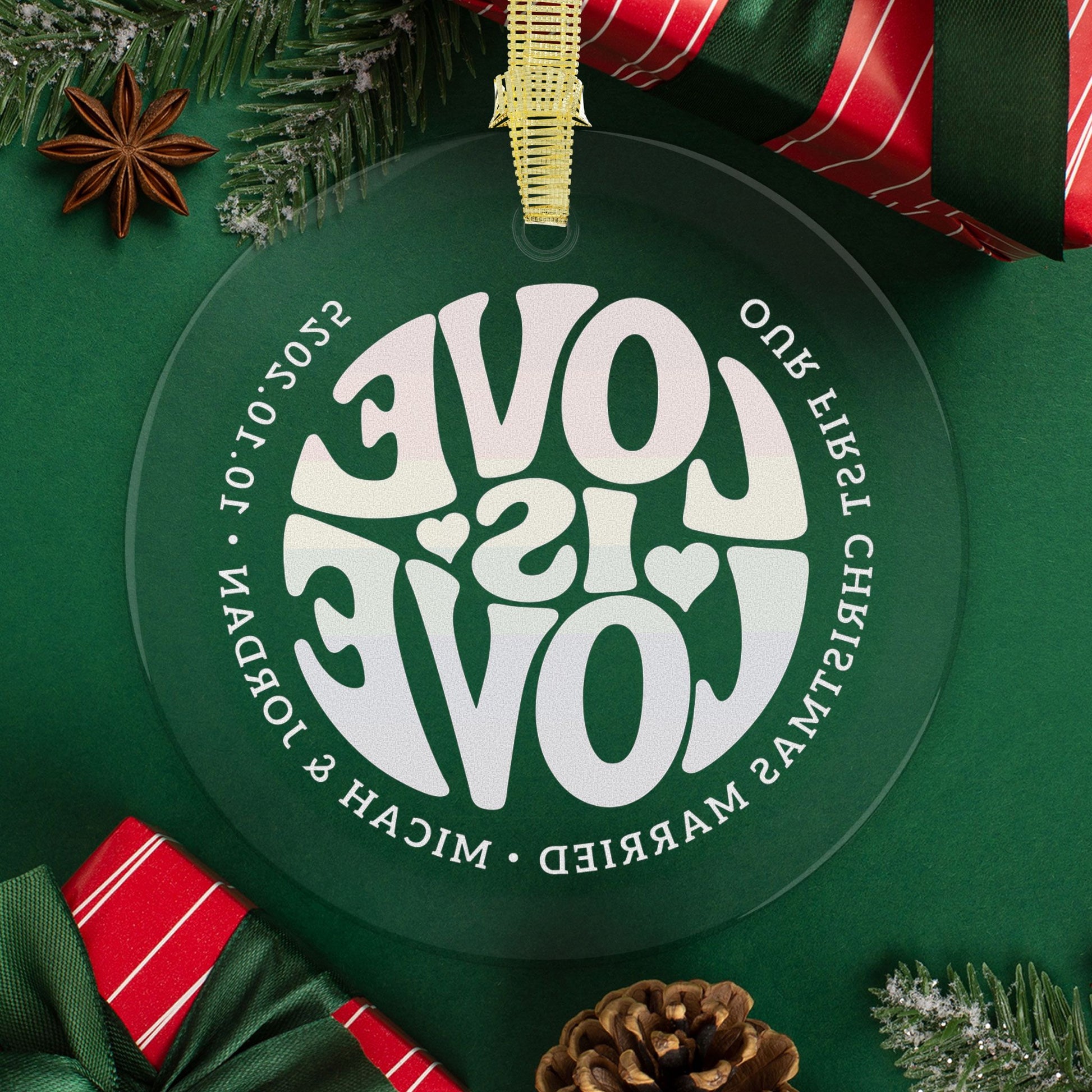 Custom Glass Love is Love Rainbow Pride 3.5" Circle Ornaments