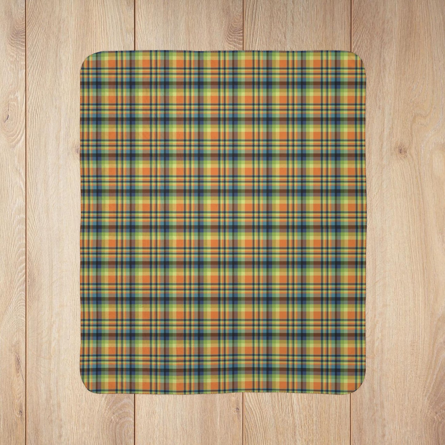 Orange, Green & Blue Ohio Plaid Fleece Sherpa Blanket