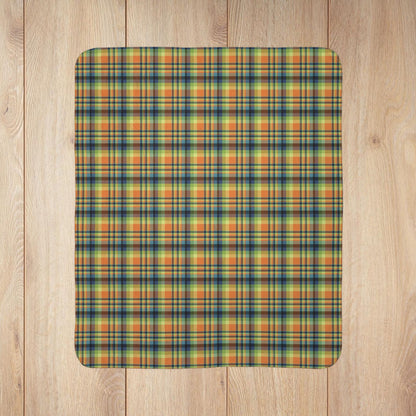 Orange, Green & Blue Ohio Plaid Fleece Sherpa Blanket