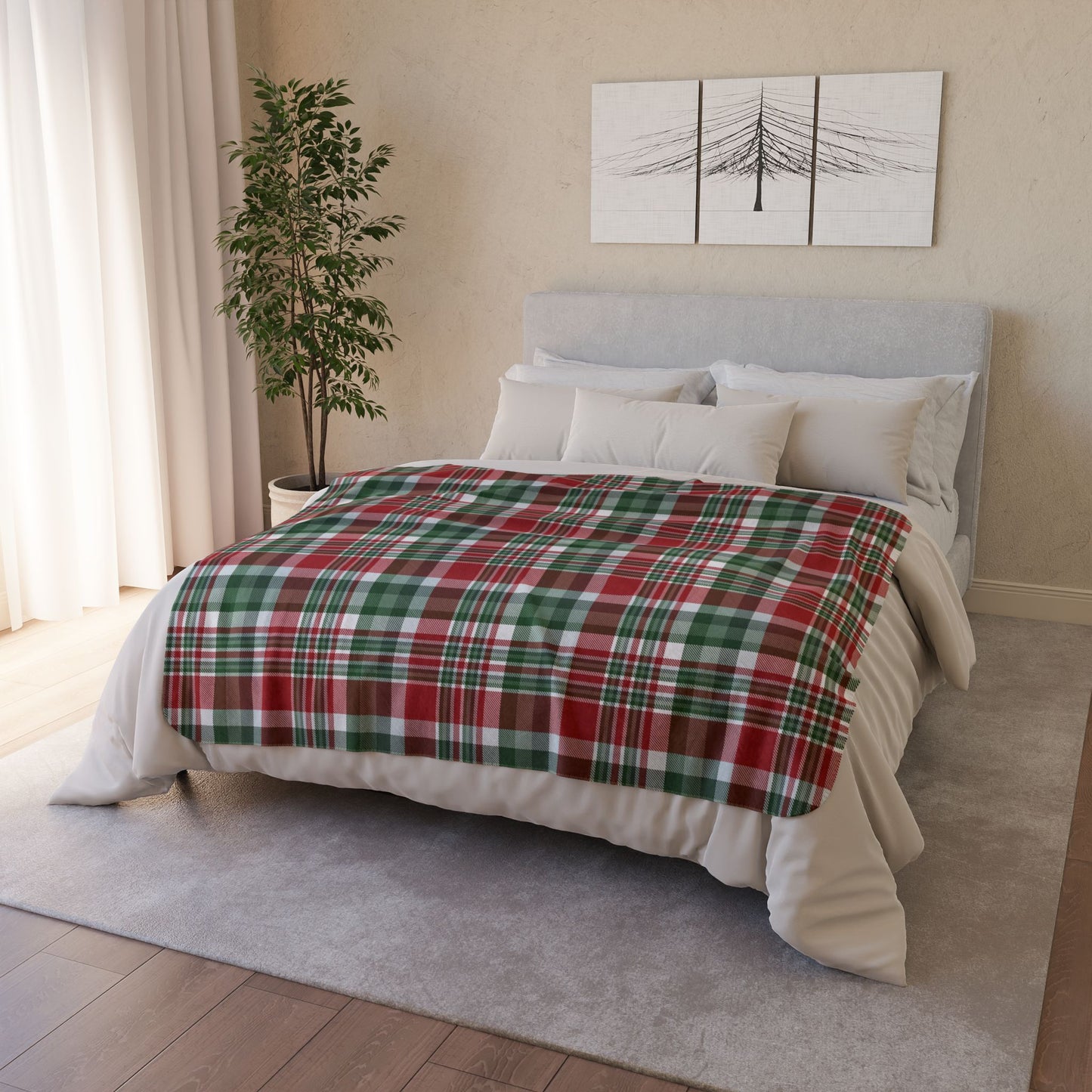 Christmas Red & Green Plaid Fleece Sherpa Blanket