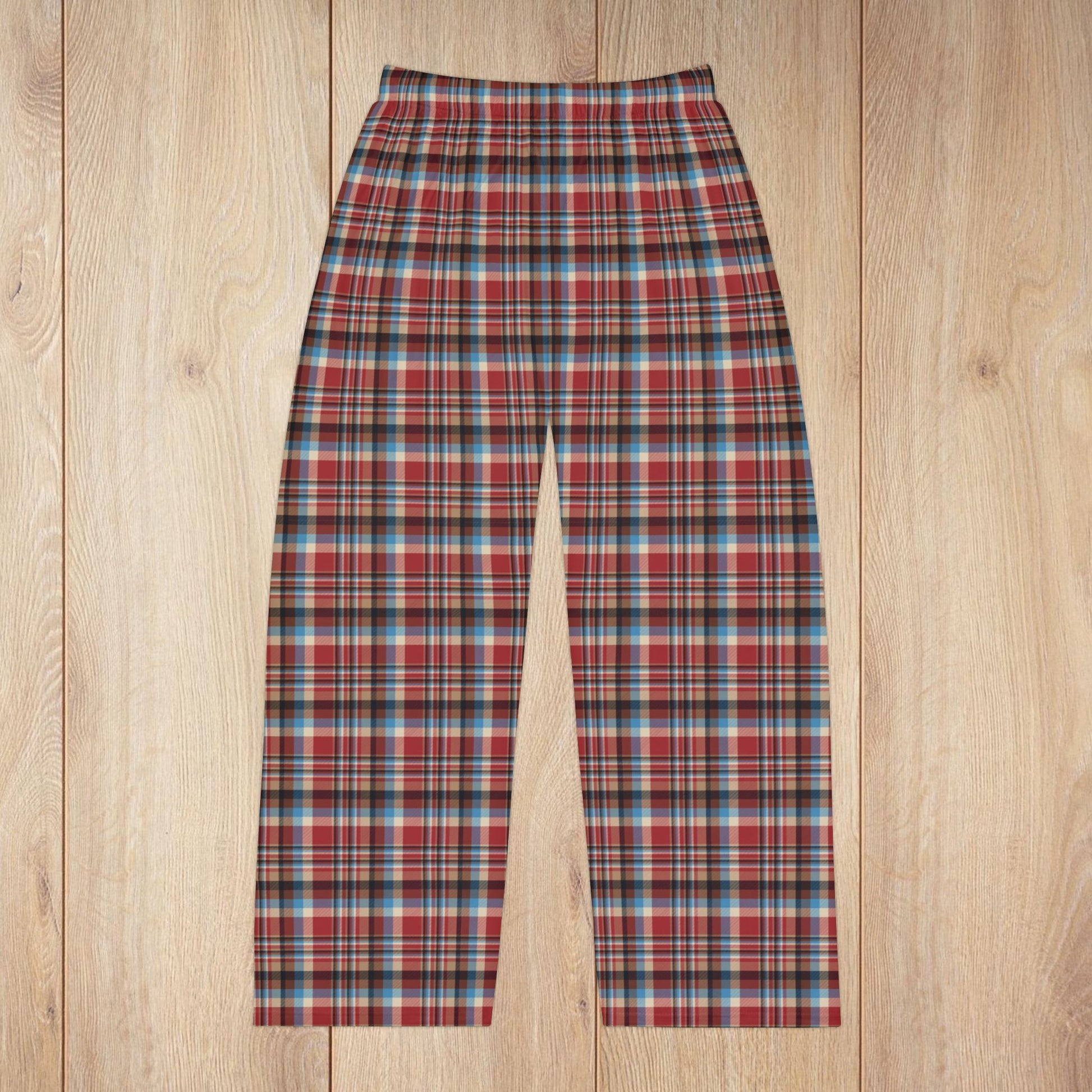 Rustic Red, Cream, Brown & Blue Plaid Pajama Pants