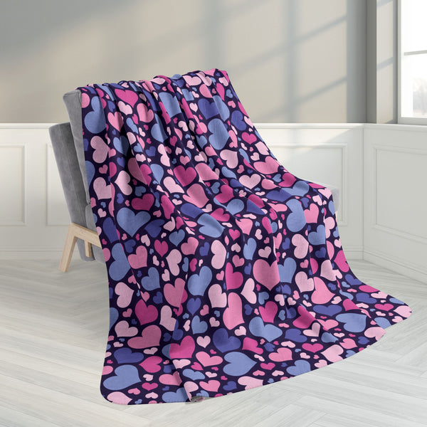 60" × 80" Omnisexual Pride Hearts Navy Blue Fleece Sherpa Blanket