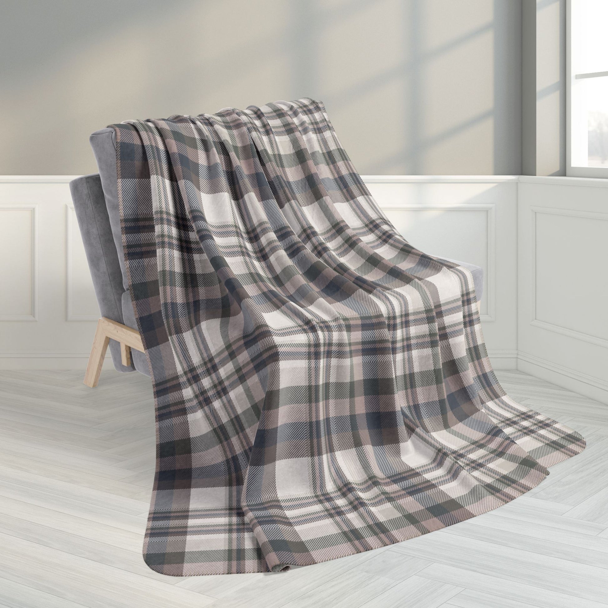 60" × 80" Winter Brown Plaid Fleece Sherpa Blanket