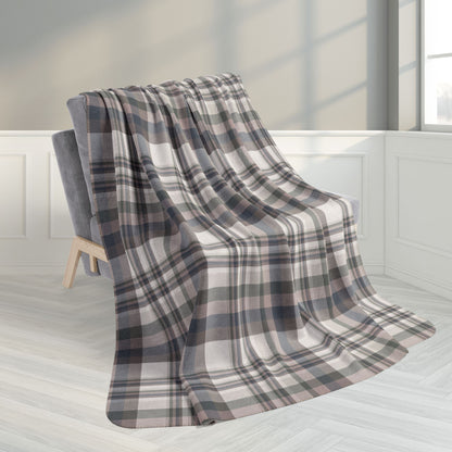 60" × 80" Winter Brown Plaid Fleece Sherpa Blanket