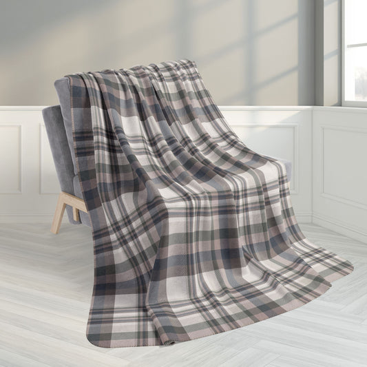 60" × 80" Winter Brown Plaid Fleece Sherpa Blanket