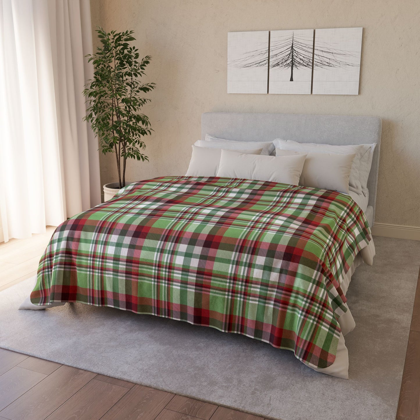 Christmas Classic Red & Green Plaid Fleece Sherpa Blanket