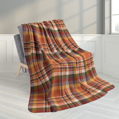 60" × 80" Grey Autumn Burnt Orange Plaid Fleece Sherpa Blanket