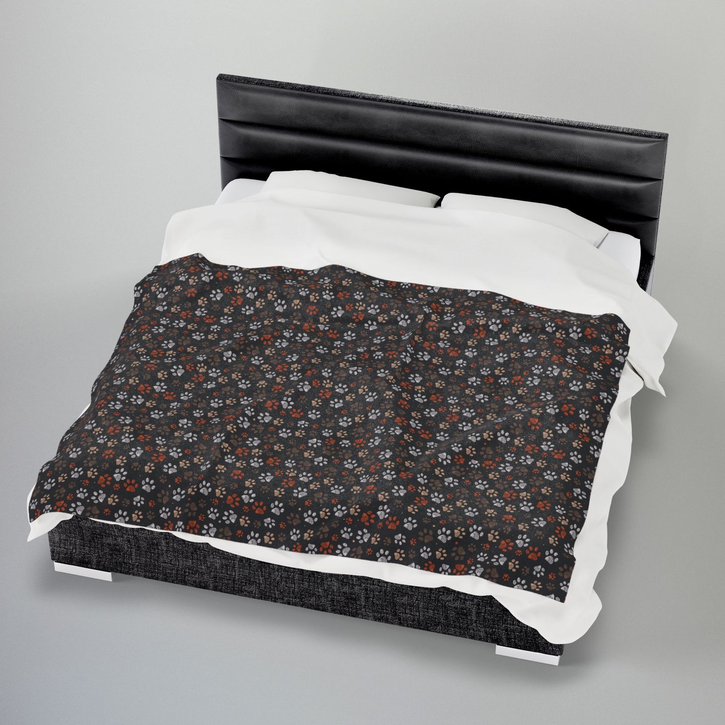 Brown Paw Prints Black Velveteen Plush Blanket