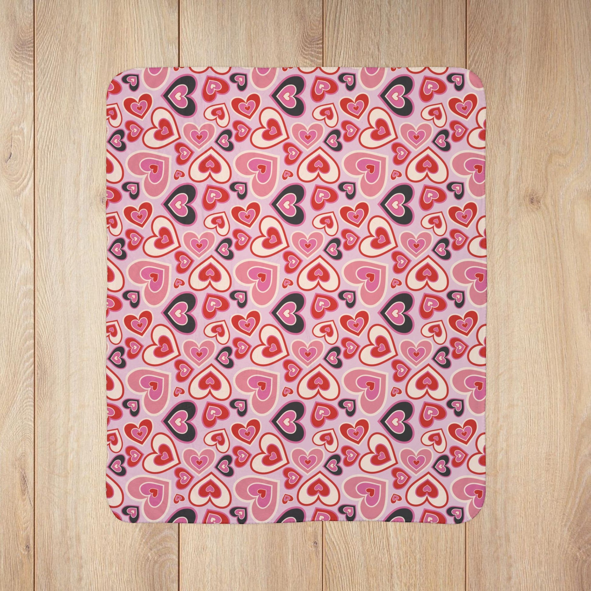Retro Hearts Valentine’s Day Pink Fleece Sherpa Blanket